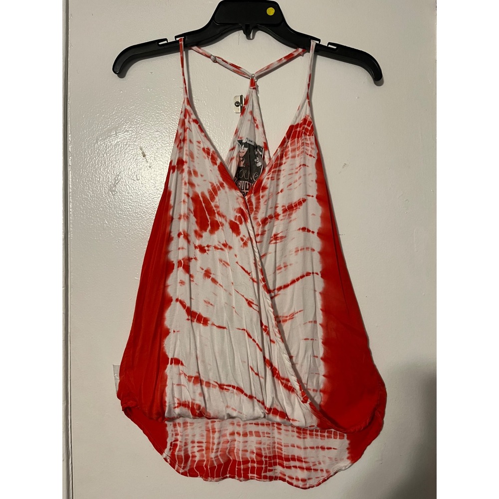 Young Fabulous & Broke Red White Tie Dye Surplice Wrap Racerback Tank Top Medium